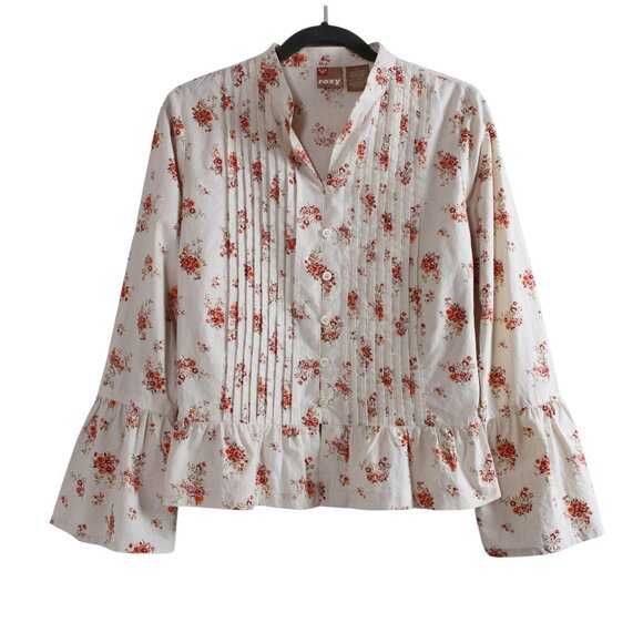 Roxy Floral Bell Sleeve Button-down Blouse - Picture 1 of 16